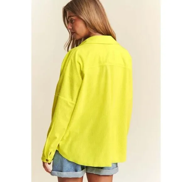 J.NNA Chartreuse Corded Snap Down High Low Shacket – Size Large NWT - Picture 3 of 16